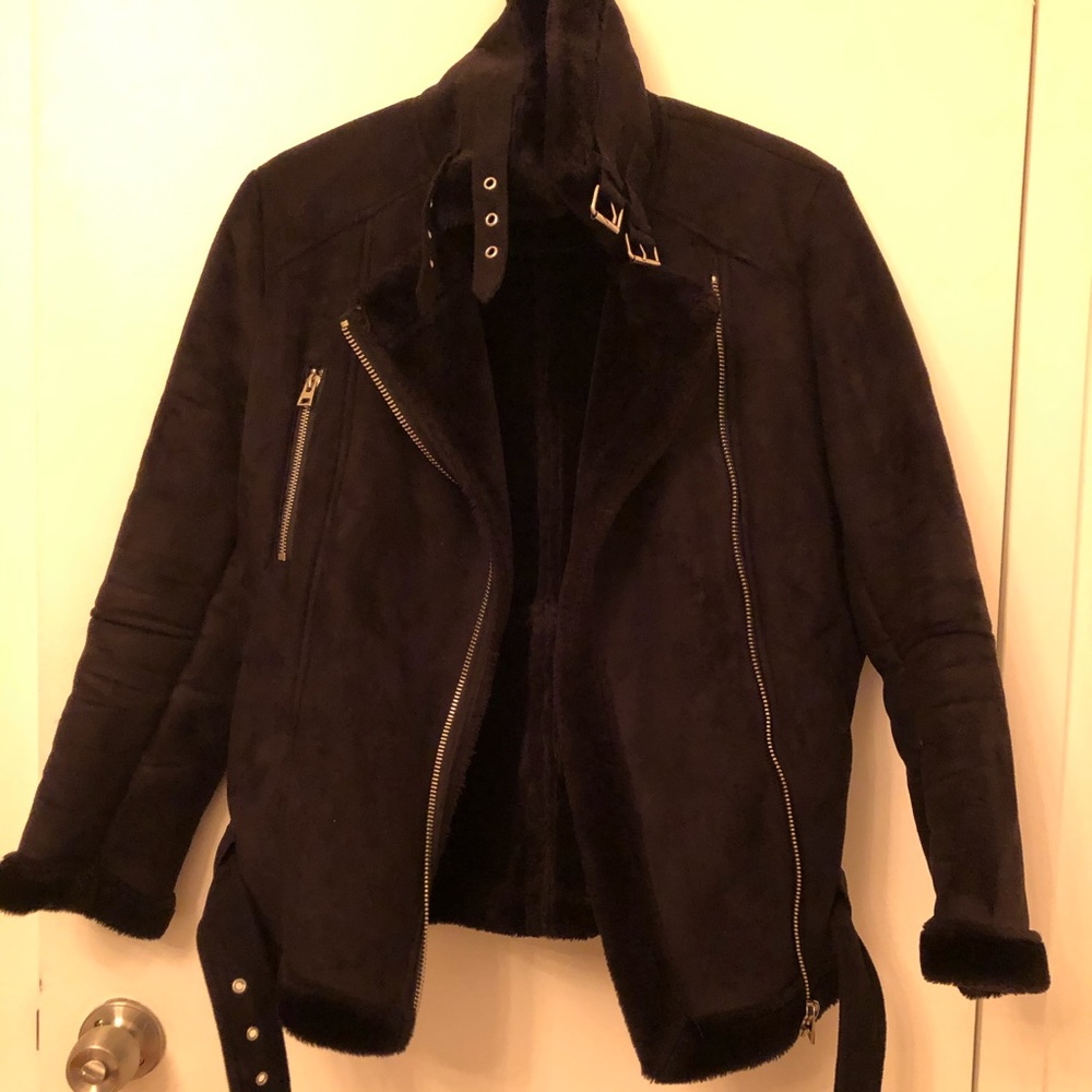 Top shop Faux Suede Moto jacket in black